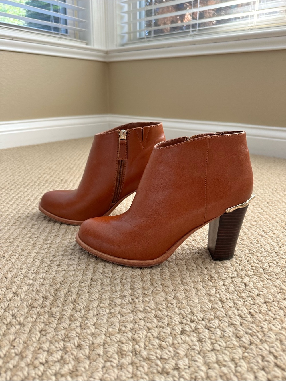Elaine Turner ‘Nicola’ Saddle Brown Leather Ankle Booties with Gold Accent